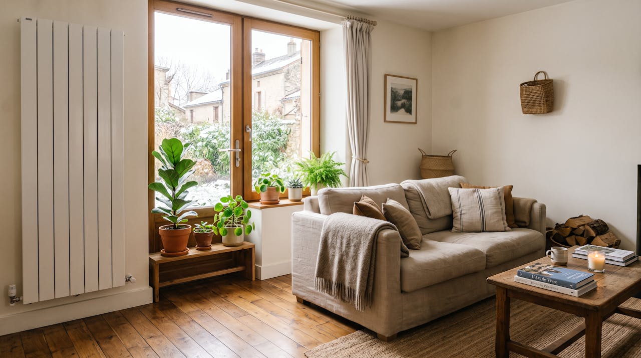 Salon lumineux et confortable dans un logement bien isolé